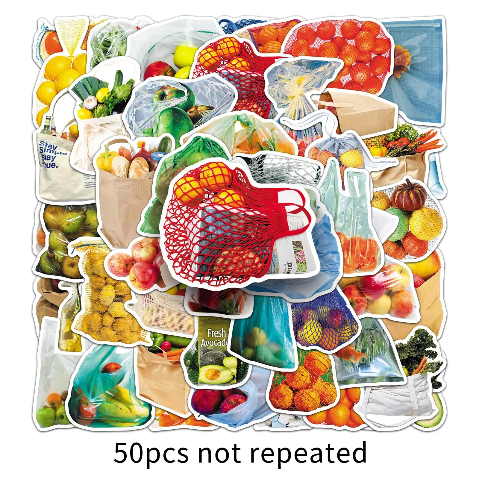 50 pezzi di cibo insaccato adesivi stile Instagram decorazione di frutta e verdura custodia per telefono portatile adesivi impermeabili per chitarra giocattolo per bambini