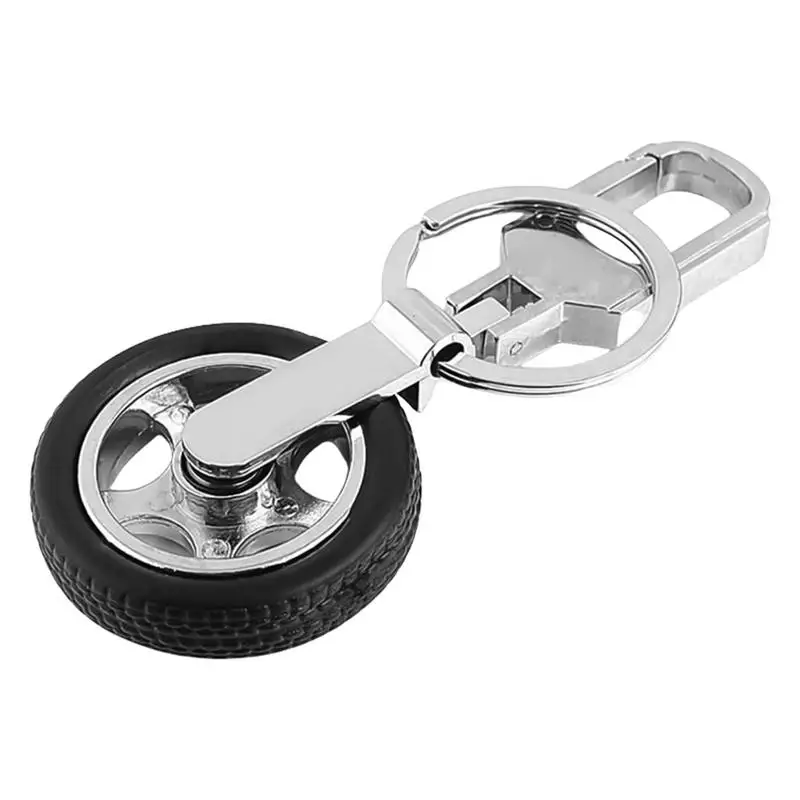 Racing Tire Keychain Tire Key Ring Pendant Fidget Key Chain Ring Keyring Keyfob Auto Parts Model Rotatable Bearing Wheel Tyre