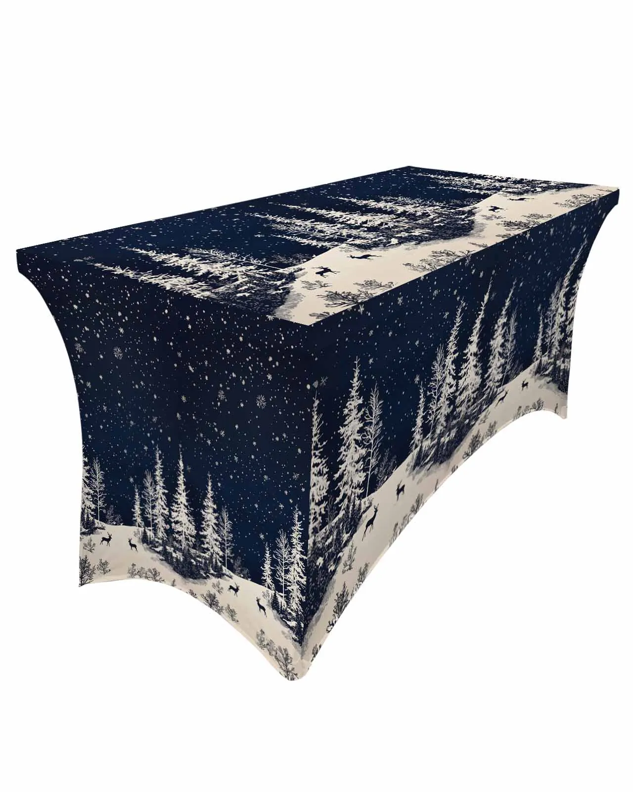 Forest Reindeer Snow Scenery Snowflakes  Elastic Table Skirt Wedding Birthday Table Decoration Table Skirt Tablecloth for Party