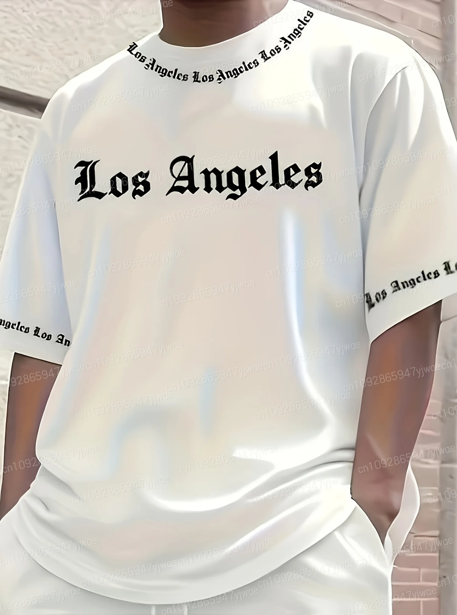 

2025 Summer Men Sports Loose Comfortable Men's T-Shirt Los Angeles Print Men's Short-Sleeved Top Daily Street Mens T-Shirt