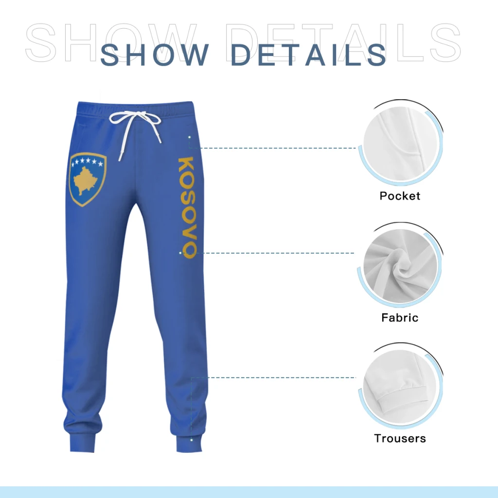 Mens Sweatpants Kosovo Flag Pants with Pockets Joggers Soccer Football Multifunction Sports Sweat With Drawstring