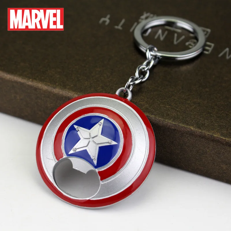 

Marvel Bottle Opener Captain America's Shield Keychain Movie Figures Car Key Chain Backpack Alloy Pendant Keyring Practical Gift
