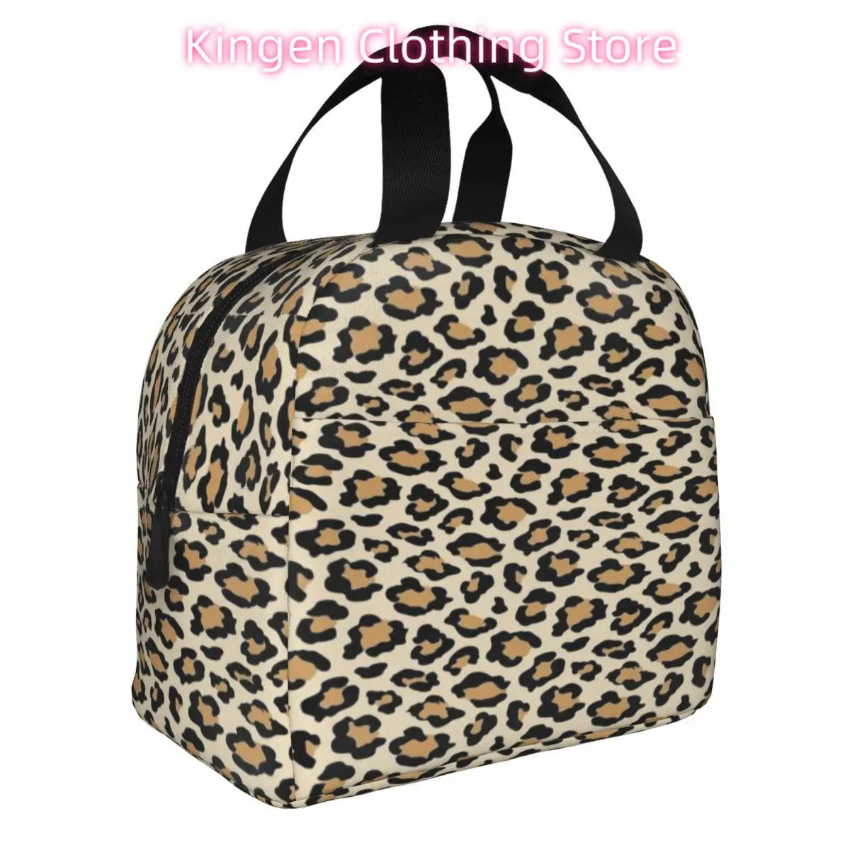 Leopard Print Insulated Lunch Bag Portable Cheetah Animal Cool Black Brown Cats Beige Lunch Container Cooler Bag Tote Lunch Box