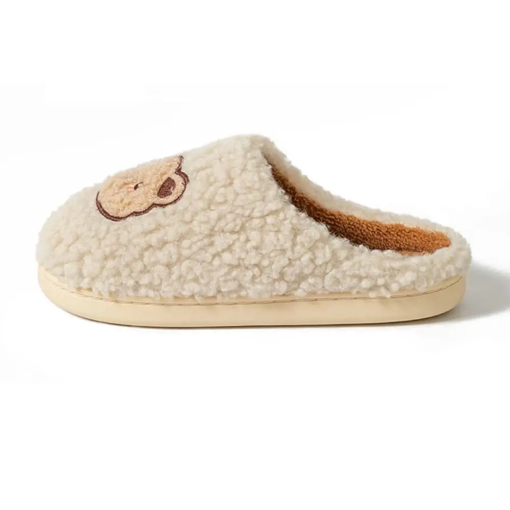 Cozy Cute Plush Bear Slippers Warm Thick Sole Male Female Slides Soft Bottom Non-Slip Home Shoes Indoor