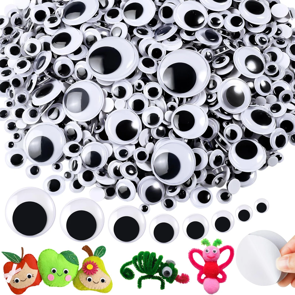 200 yeux bouclés autocollants noirs et blancs, yeux ronds adhésifs, accessoires de bricolage pour l'artisanat, le scrapbooking et la décoration