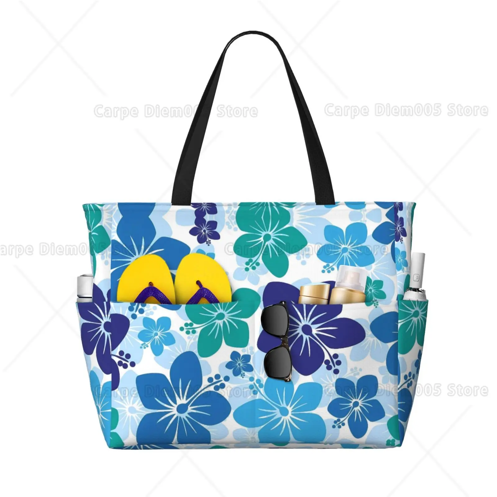Flowers Hawaii Beach Tote Pool Bags for Women Ladies Extra Large Carry on Bag with Wet Compartment for Weekender Travel