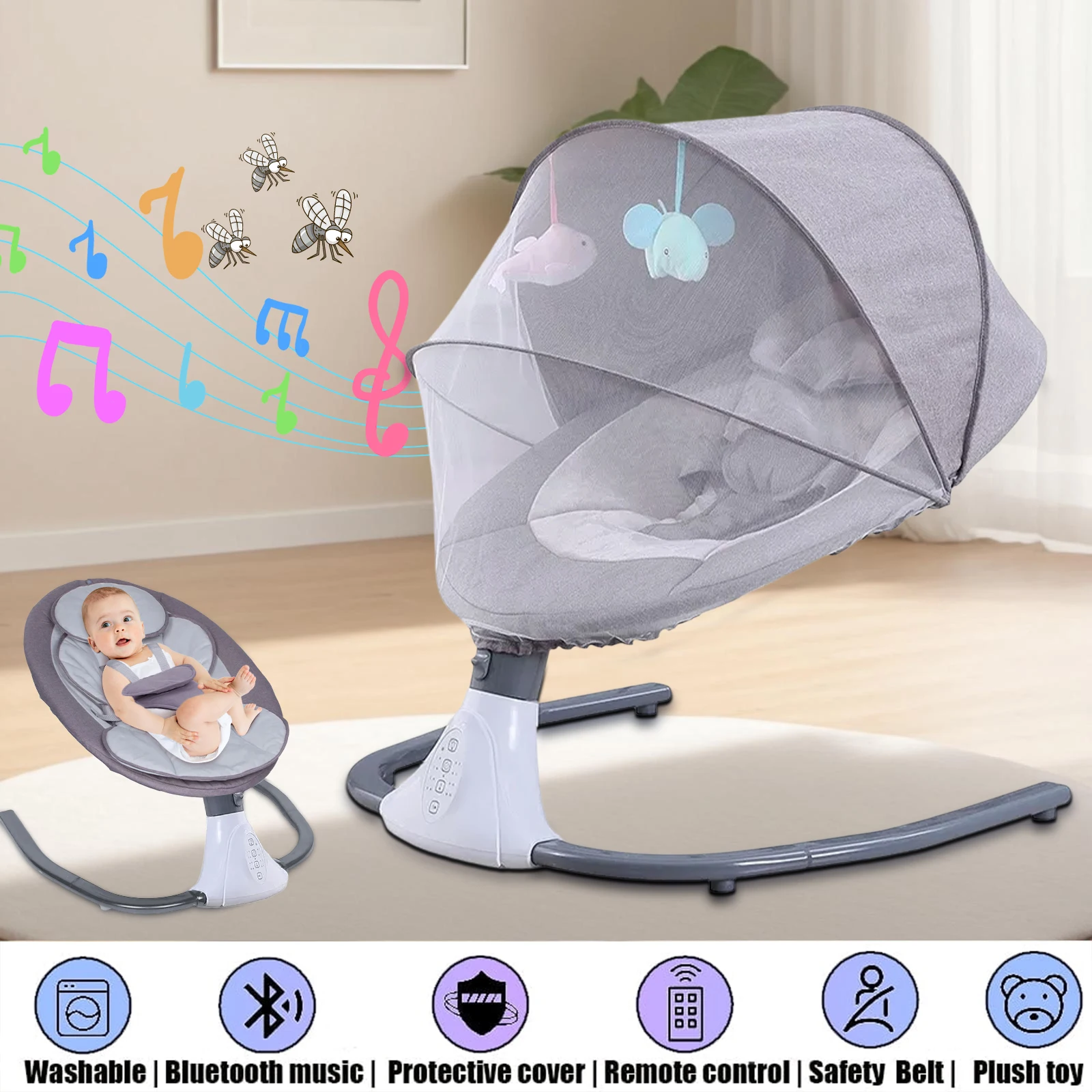 Smart Electric Baby Cradle With USB Interface Bluetooth Remote Control Rocking Chair Babies Nest MP3 Music Sleeping Bed