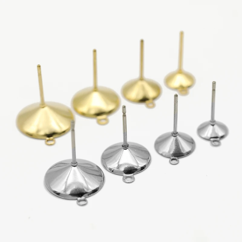 20pcs/lot 6/8/10/12mm Stainless Steel Earring with hole Settings Cabochon Base Bezel Trays for DIY Ear Jewelry Making Findings