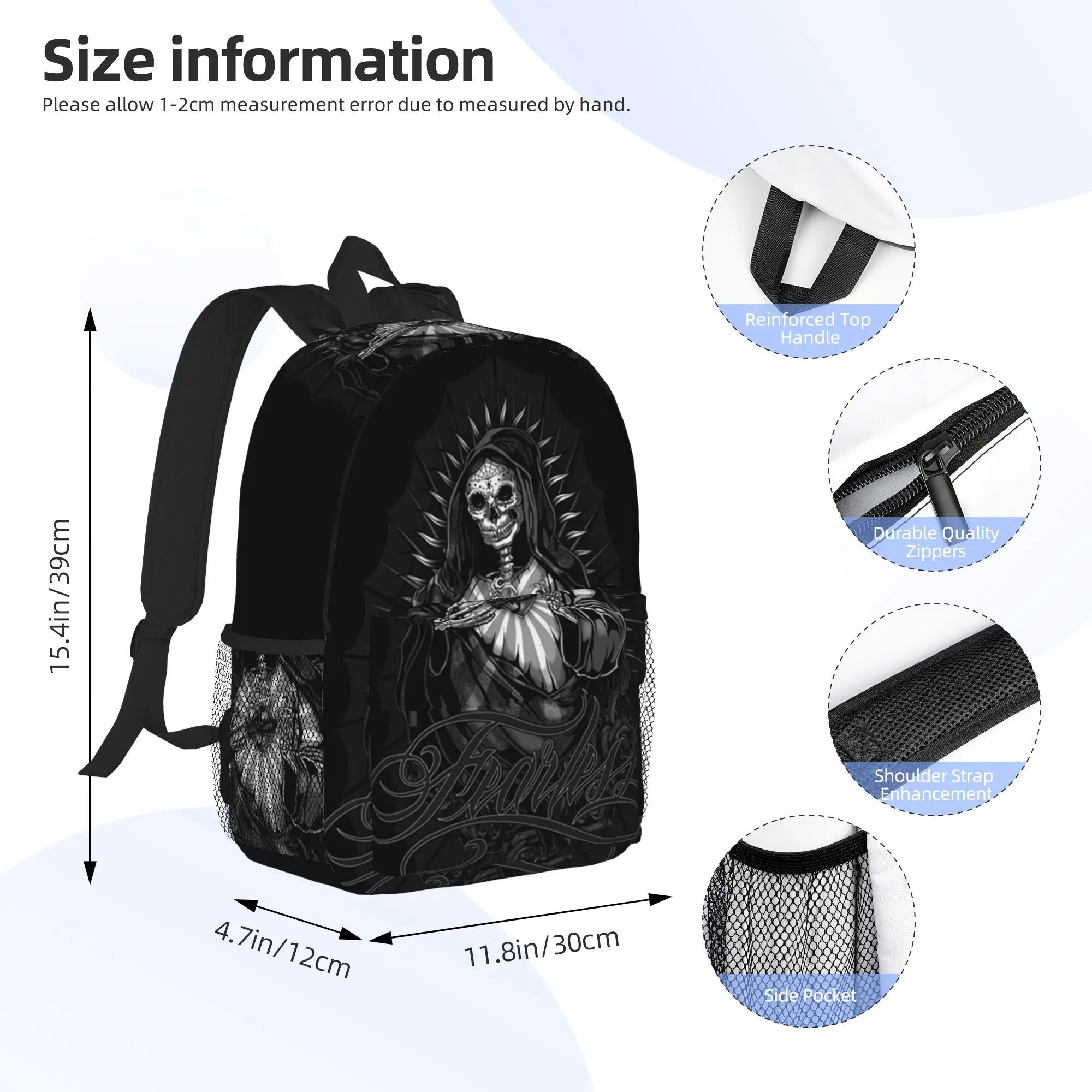 Santa Muerte Spanish Holy Death Backpack Hot Sale Daypack Large Capacity Boy Girl BookBag Shoulder Bags for Men Women School Bag