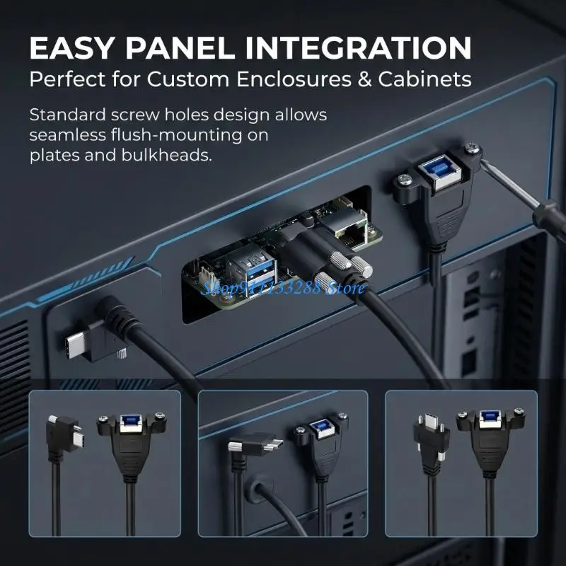 G88D Type C to USB Female Panel Mount Cable for Equipment Housing Units, USB Data Extension with Mounting Holes