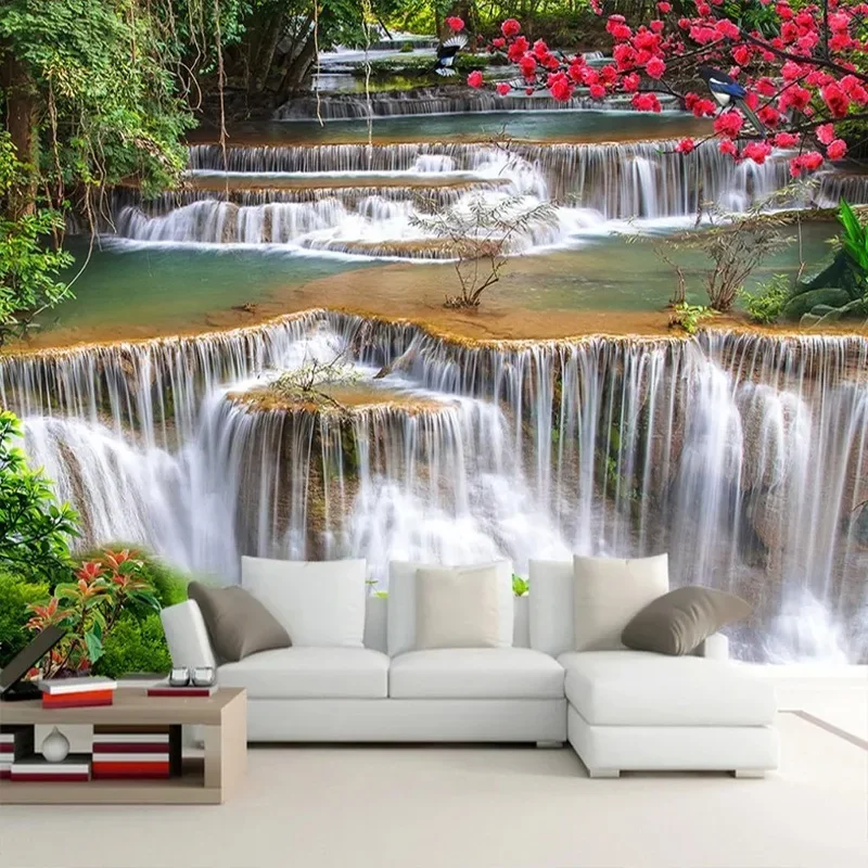 Custom 3D Wall Murals Wallpaper Green Waterfall Landscape Painting Living Room Sofa TV Background Home Decor Wall Paper Photo