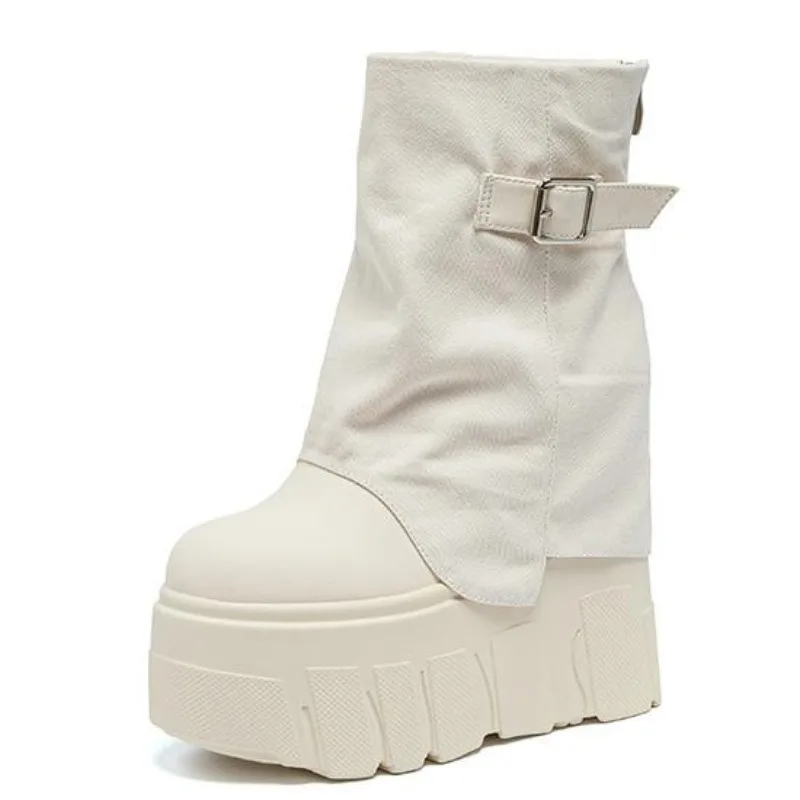

Высококачественные брендовые женские ботильоны на платформе 14 см, ботильоны на танкетке, женские модные ботинки с пряжкой на молнии, женская весенне-осенняя обувь
