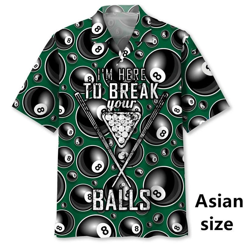 

Billiards Pattern Hawaiian Shirts Men New Summer 3D Print Men's Button Lapel Shirt Summer Unisex Beach Oversize Y2k Man Shirts