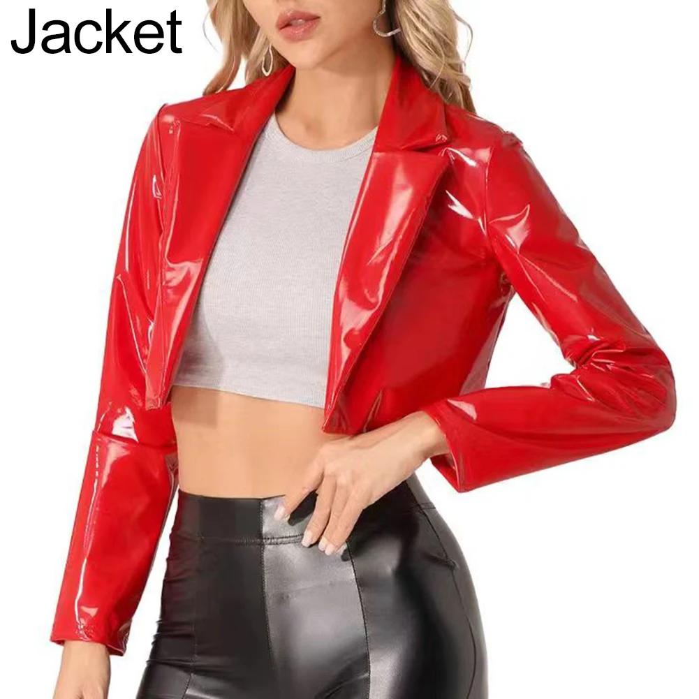 Casual Wear Party Outfit PU Sequin Short Jacket Long Sleeved Jacket Clubwear Jacket Bright Glossy Finish Moderate Elasticity
