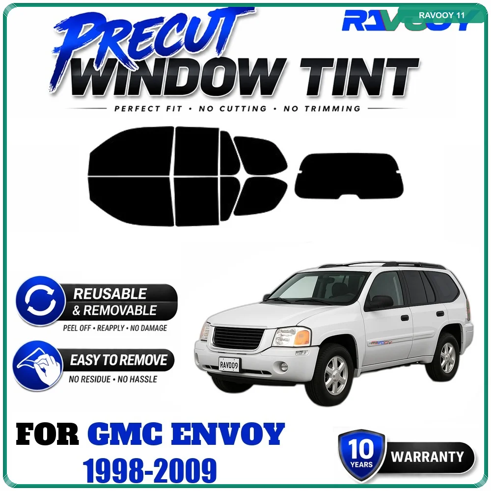 Film teinté pour fenêtres RAVOOY, film EPU réutilisable et amovible, ajustement personnalisé pour GMC Envoy 1998-2009, protection contre les UV et la chaleur