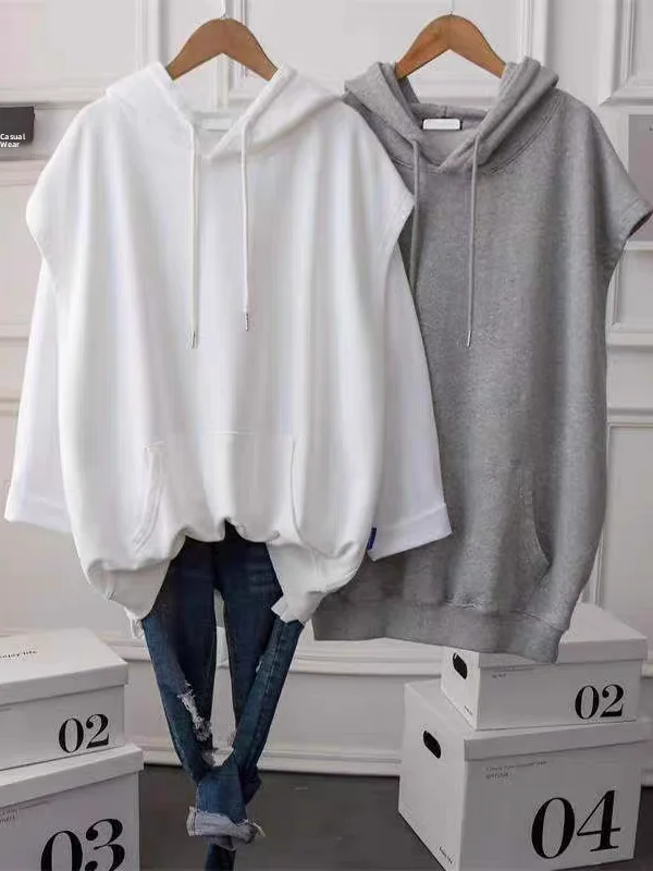 Wiosenno-jesienna luźna bluza z kapturem o prostym kroju, średniej długości, damska, codzienna, wygodna, poliestrowa kamizelka, modna.