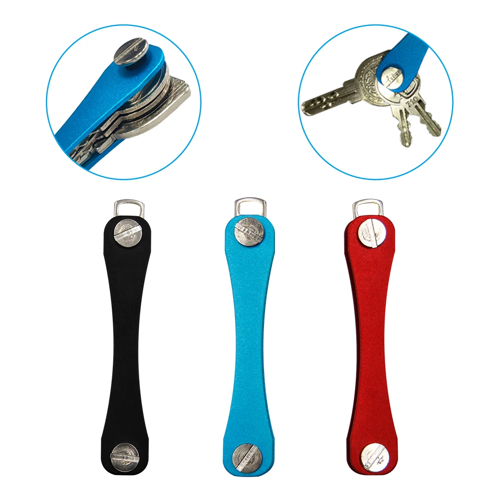 1pc Multifunctional Black Aluminum Alloy Key Storage Clip Red Key Accessory Sleeve Key Box Blue Hand Tool Accessories