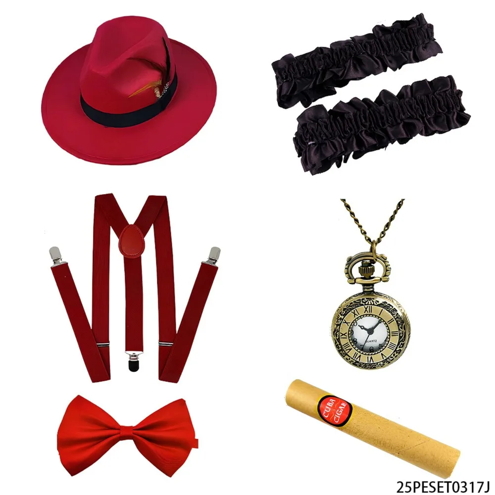 

PESENAR Retro Gentleman Dress Set (including Red Riding Hood, garter belt, shoulder strap, pocket watch, tie, cigar)