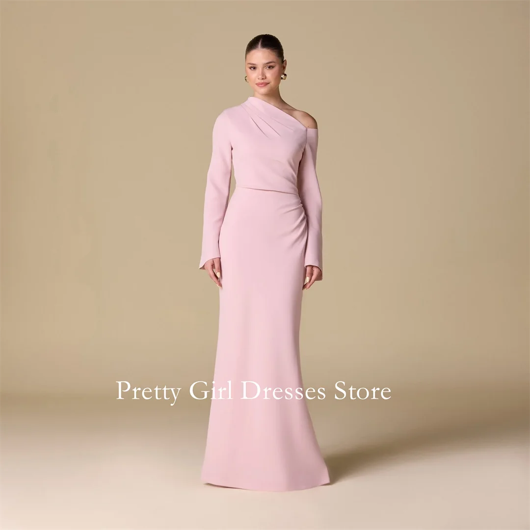 

One-Shoulder Crepe Pink Evening Dresses Customized Vintage Floor Length Ruched Party Prom Gowns Formal vestidos de fiesta
