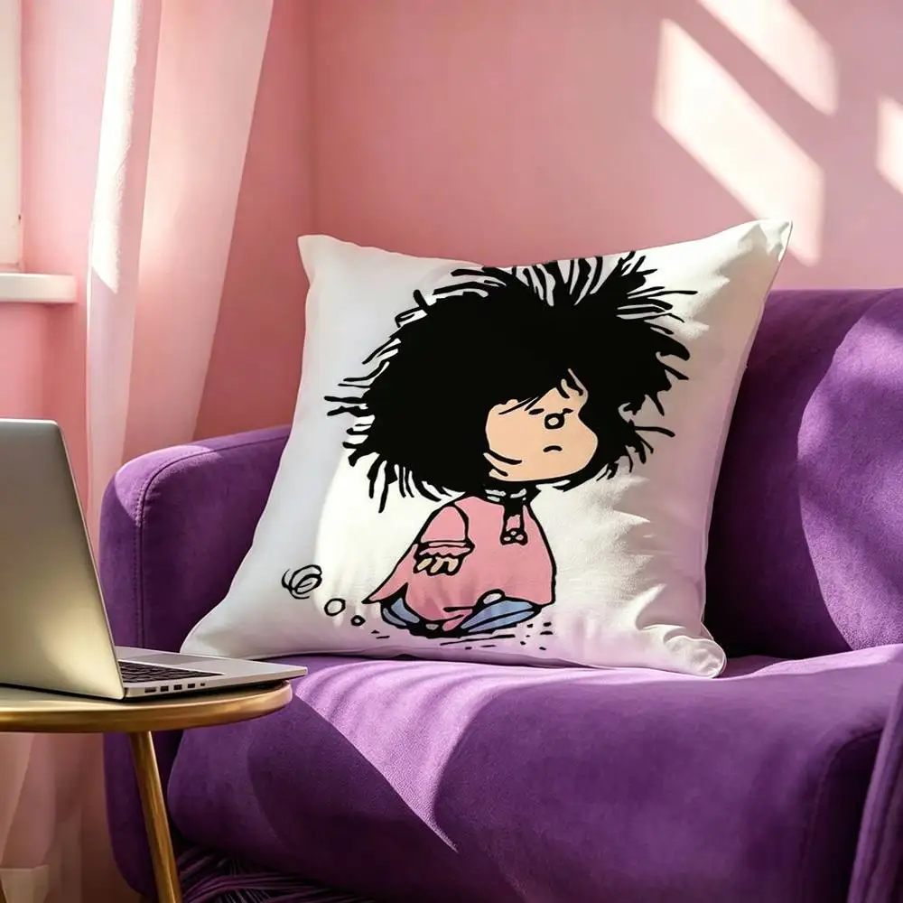 M-Mafalda A-Argentinian Cartoon Girl  Pillow Case Square Double-Sided Sofa Cushion Cover Bedroom Bedside Pillow