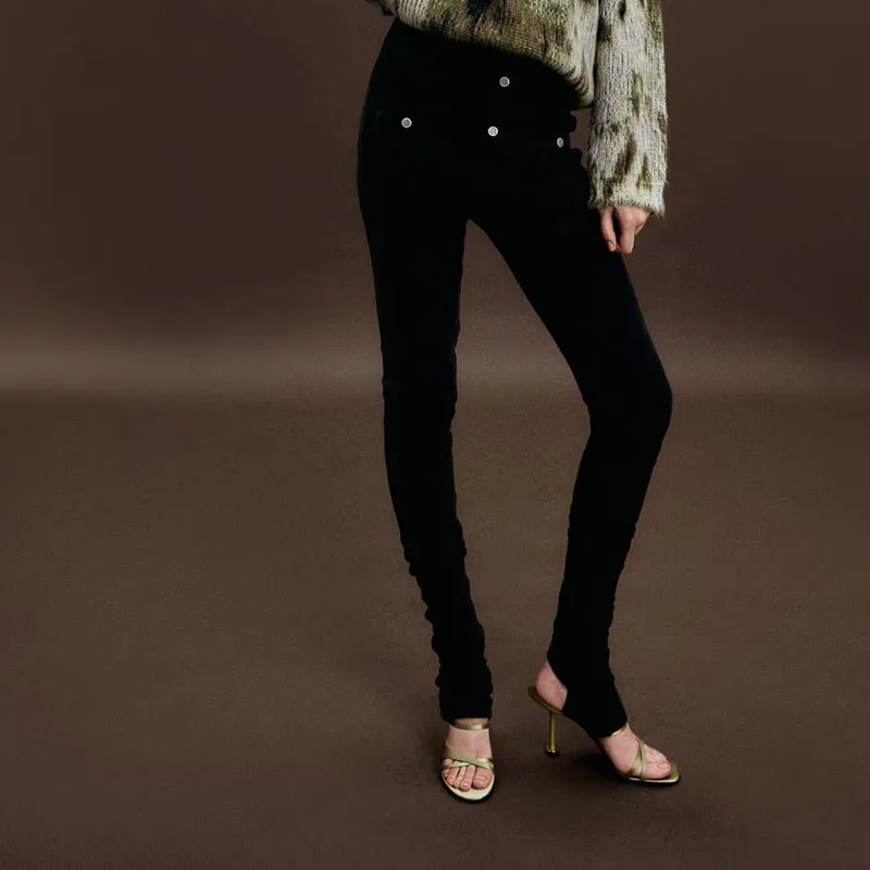 

Women's Ribbed Black Pants, High-Quality Leggings, Knit Pants, 2026, Spring, New Arrival, Y2K Style, High-Waisted Skinny Pants