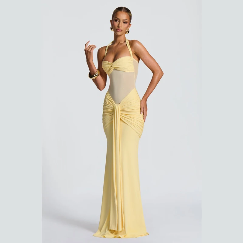 تنورة طويلة أنيقة على الطراز الأمريكي لعام 2025 شبكية عتيقة وربطة عنق على شكل ذيل السمكة مثيرة على الموضة بدون أكمام فستان نسائي قصير #2