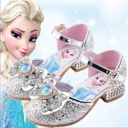 Disney Frozen Elsa Kids High Heels Shoes For Girls Cartoon Leather Children Shoes Princess Shoes Girl Sandals Dress Snow Queen