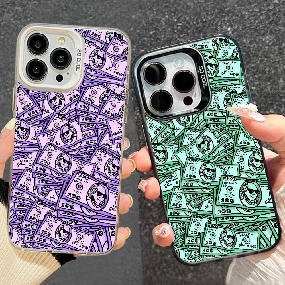 جرافيتي تصميم الإبداعية الدولار جراب هاتف آيفون 17 الهواء 16 15 14 13 12 11 برو ماكس زائد اللون للصدمات عودة الفضة كوف #4