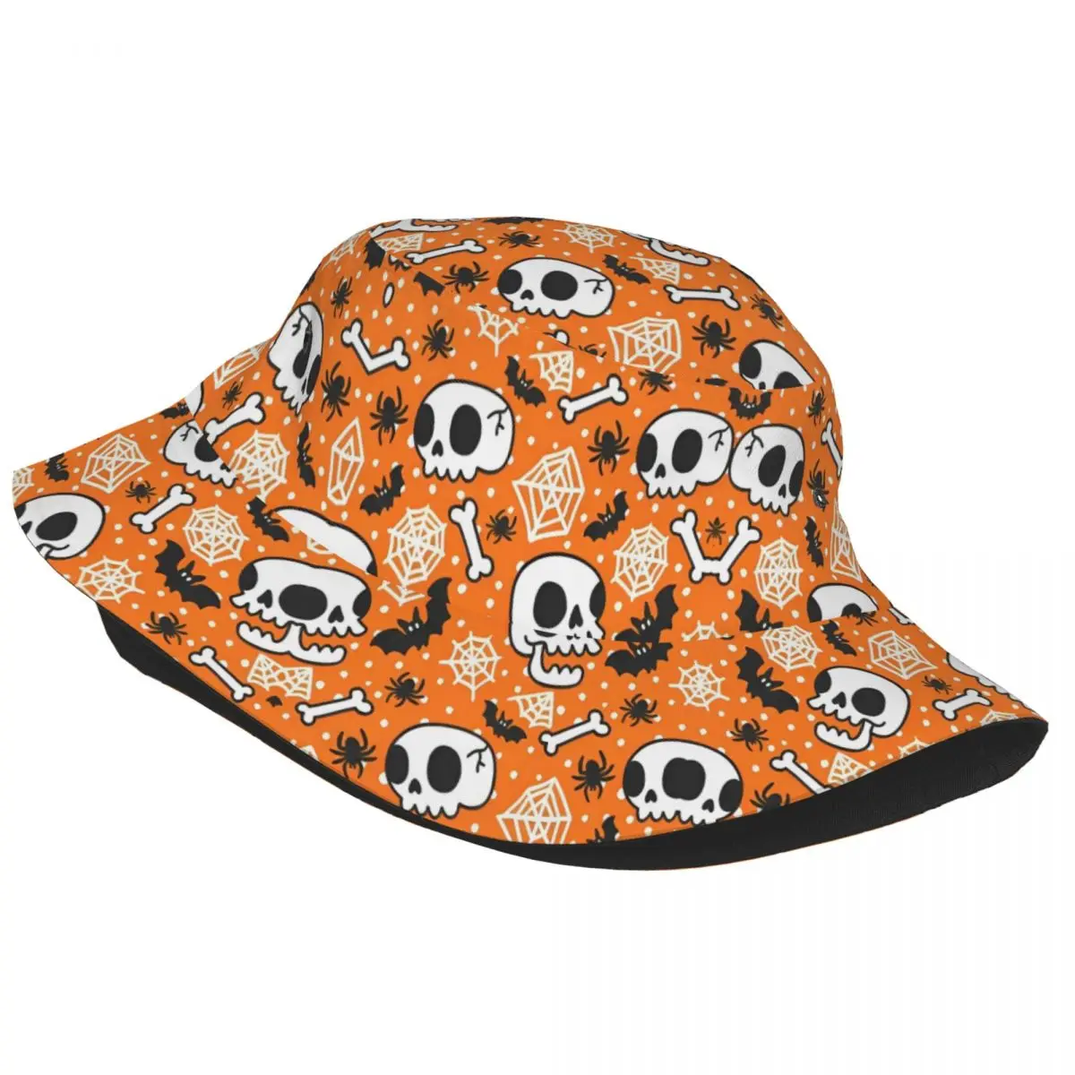 Unisex Bucket Hat Halloween Pumpkins Ghosts Summer Vacation Getaway Headwear Packable Fishing Hats Trick or Treat Kawaii Bob