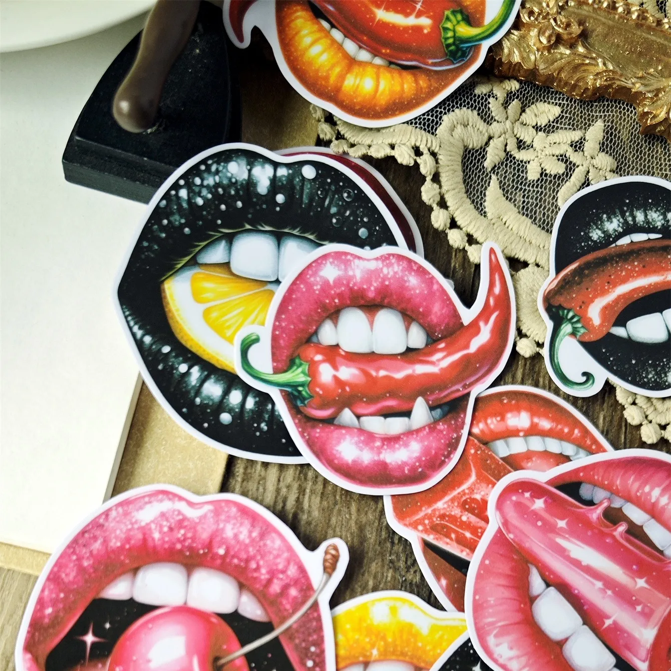 18pcs Creative Cute Self-made Retro Daily Lips/lips for Eating Scrapbooking Stickers /decorative Sticker /DIY Craft Photo Albums