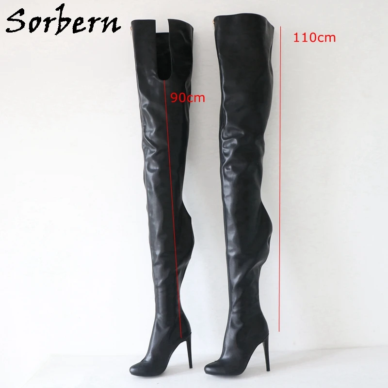 Sorbern 90Cm Inside 110Cm Outside High Heel Boots For Women Stilettos Round Toe Front Zipper Custom Leg Size Plus Size To EU48