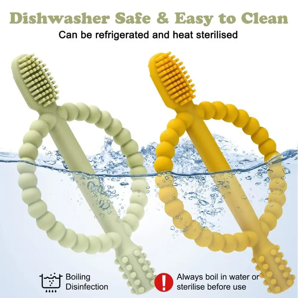Mordedor de silicona de grado alimenticio de primera calidad, mango fácil de sostener, palo para masticar sin BPA, masaje para aliviar la dentición, encías, cepillo de dientes infantil para viaje