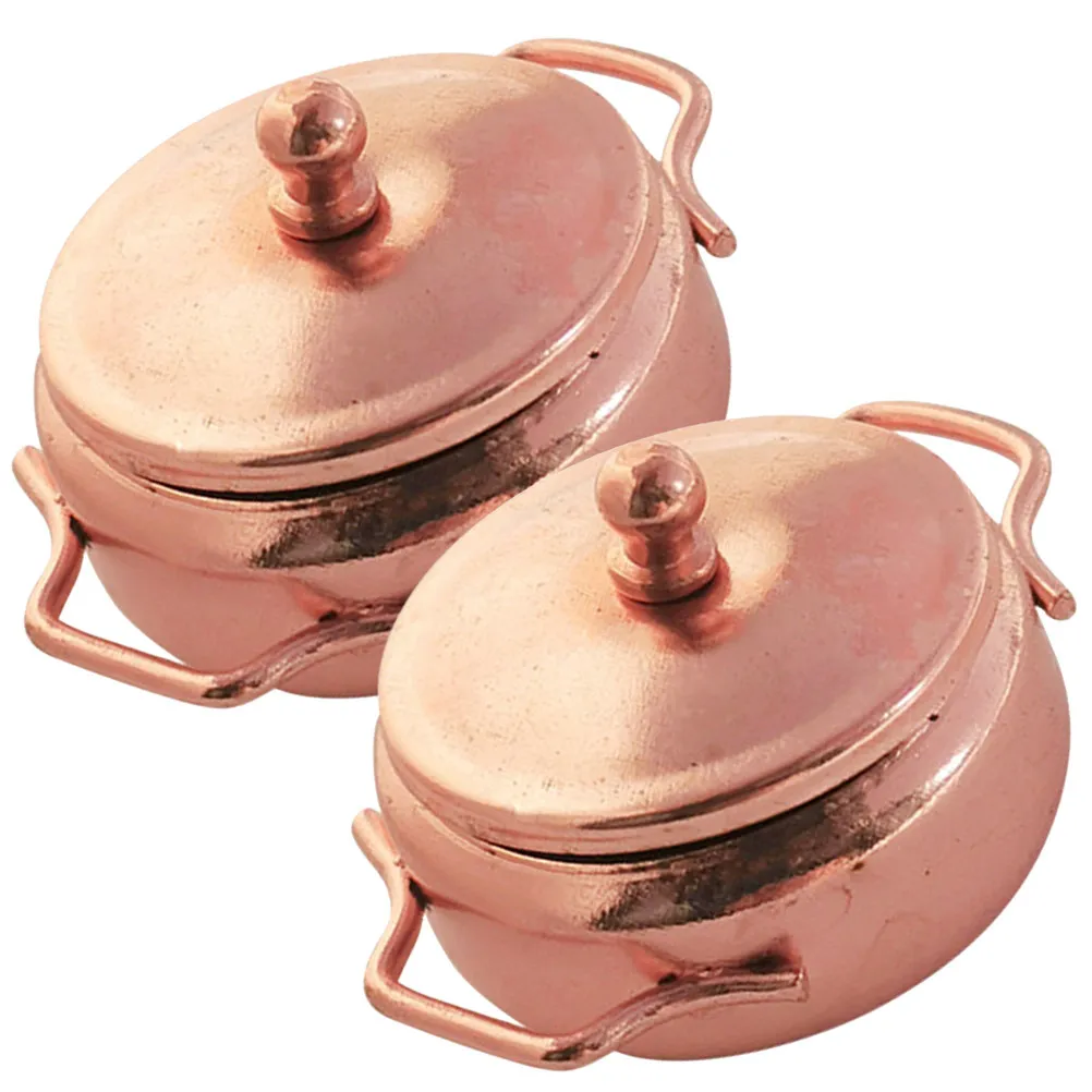 

2Pcs Miniature Pot Stew Pan Set Realistic Kitchen Cookware Ornament Dollhouse Accessories Decorative Educational Simulation Pots