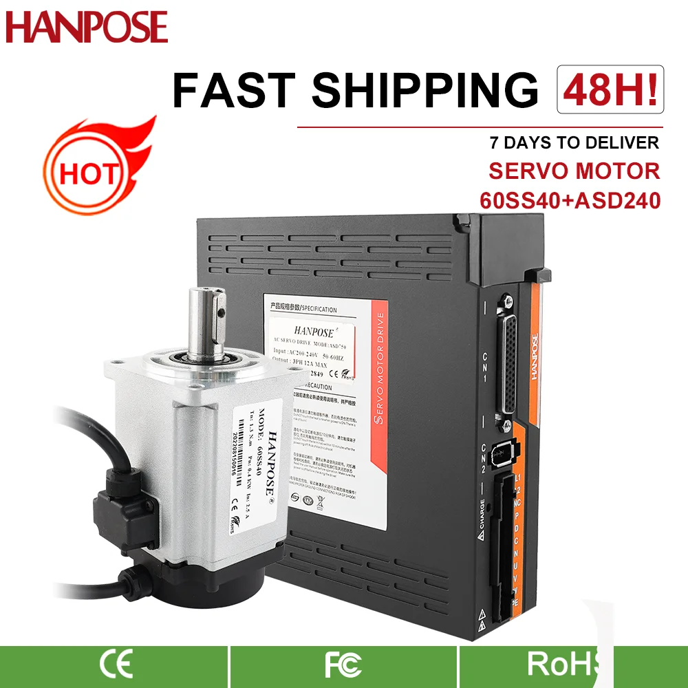 

60SS40 2.5A 1.3N.m And ASD240 AC Servo motor Drive +3M Encoder Cable For Servo Woodworking CNC Router 400W Servo Motor Kit