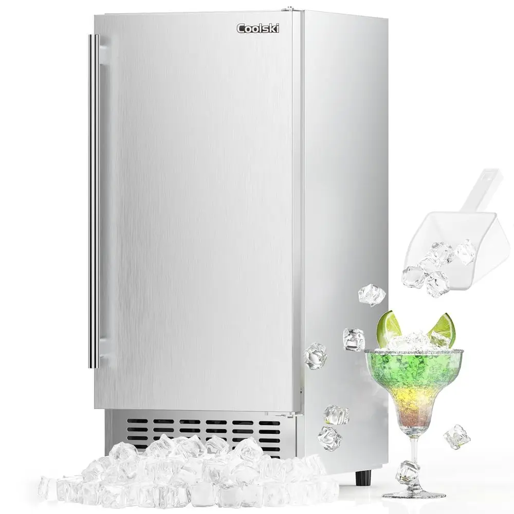 

Ледогенератор из нержавеющей стали для установки под столешницу: 80 фунтов в день, 30 фунтов в бункере, самоочистка, регулировка толщины льда