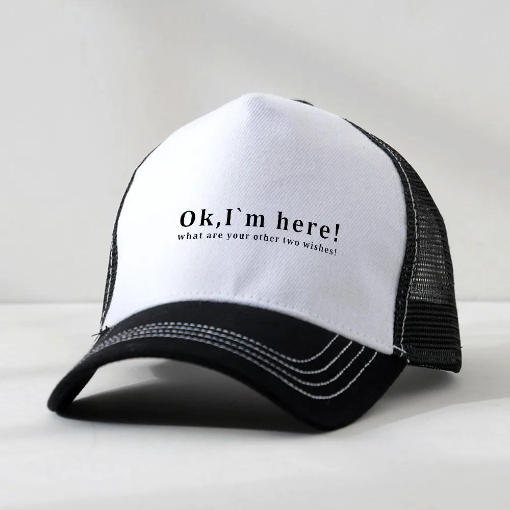 OK IM Here Printed Mesh Dad Baseball Cap Fashion Snapback Hip Hop Outdoor Y2K Trucker Hats Gorras for Women Men