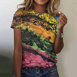 Summer Color Tie Dye 3D Print T-shirts Women Streetwear Casual Fashion Y2k Short Sleeve T Shirt O-neck Tees Tops Odzież