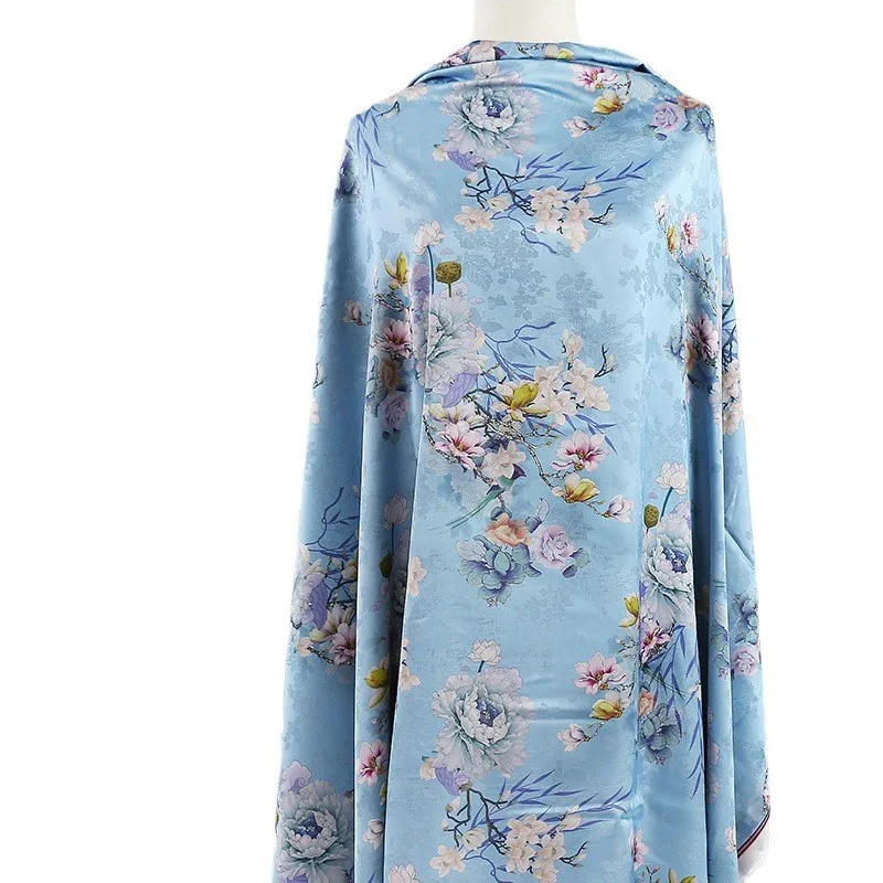 赤いガーゼフラワーユリプリント生地チャイナドレス春