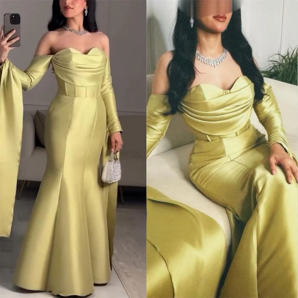 Customized Formal Dress Saudi Arabia Dearin Off-the-shoulder Mermaid Floor Length Skirts Draped Bespoke Occasion Dresses Evening