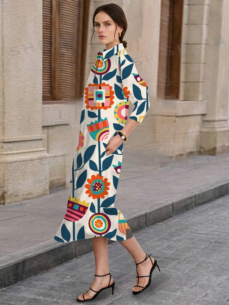 

Spring Autumn Daily Women's Loose Comfortable Long-Sleeved Lapel Dress Urban Street Fashion Casual Single-Breasted Shirt Dress
