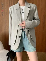 [LANMREM] Spliced Design Fake Two Piece Blazers Women's Notched Long Sleeve Fit Female Jackets Fashion 2024 Autumn New 26D9887