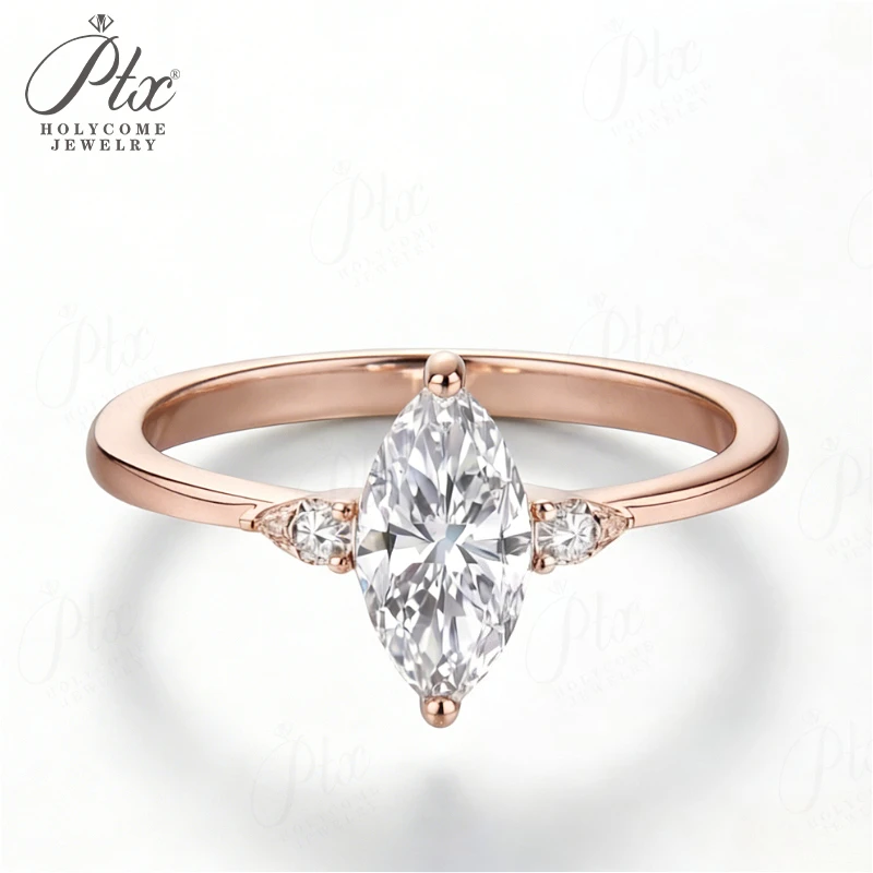 Moissanit-Ring Marquise 1CT D-Farbe 925 Sterling Silber 18K Gold Plattiert Verlobungsring Ehering Charm-Schmuck für Damen Großhandel – Detail 3