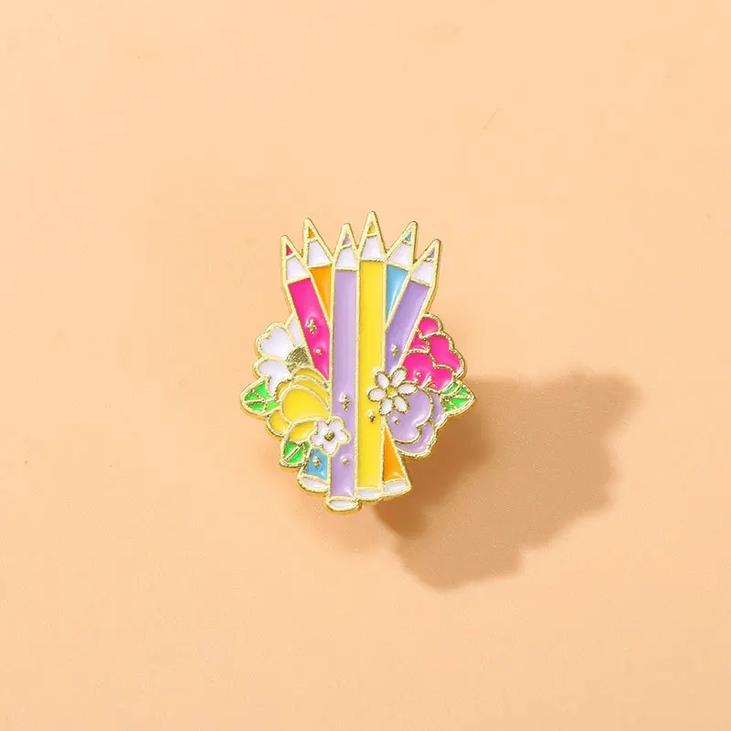 Cartoon Flowers Colored Pencil Enamel Brooch Art Drawing Daisies Tulip Pencil Crayon Metal Badge Clothing Bag Lapel Pin Jewelry