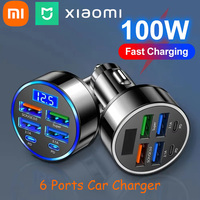 Xiaomi 100W 6 Ports Car Charger Super Fast Charging PD QC3.0 USB C Car Phone Charger Type C Adapter in Car For iPhone Samsung