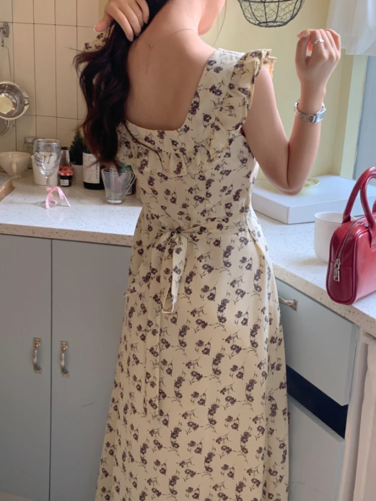 المبيعات الساخنة عطلة شهر العسل الحلو 2025 المرأة مضيئة كم اليابان الفتيات لطيف الأزهار الرجعية خمر تاريخ الكشكشة فستان طويل ماكسي