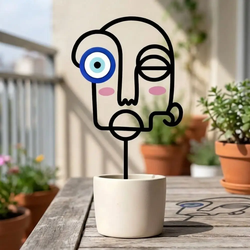 Abstract Line Plant Climbing Trellis Geometric Face Human Face Shaped Vine Climbing Rack Iron Art Strong Load Bearing