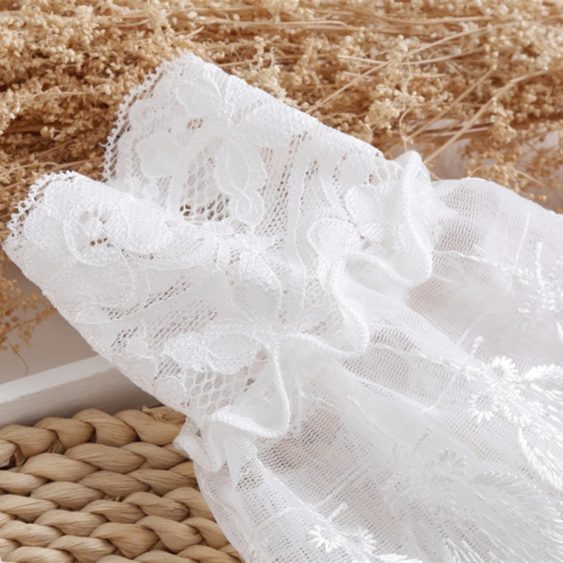 DIY Detachable Cuffs Cotton Embroidery with Lace Mesh Fake Flared Sleeves Women Pleated Flare Sleeve Ruffles Wristband Accessory