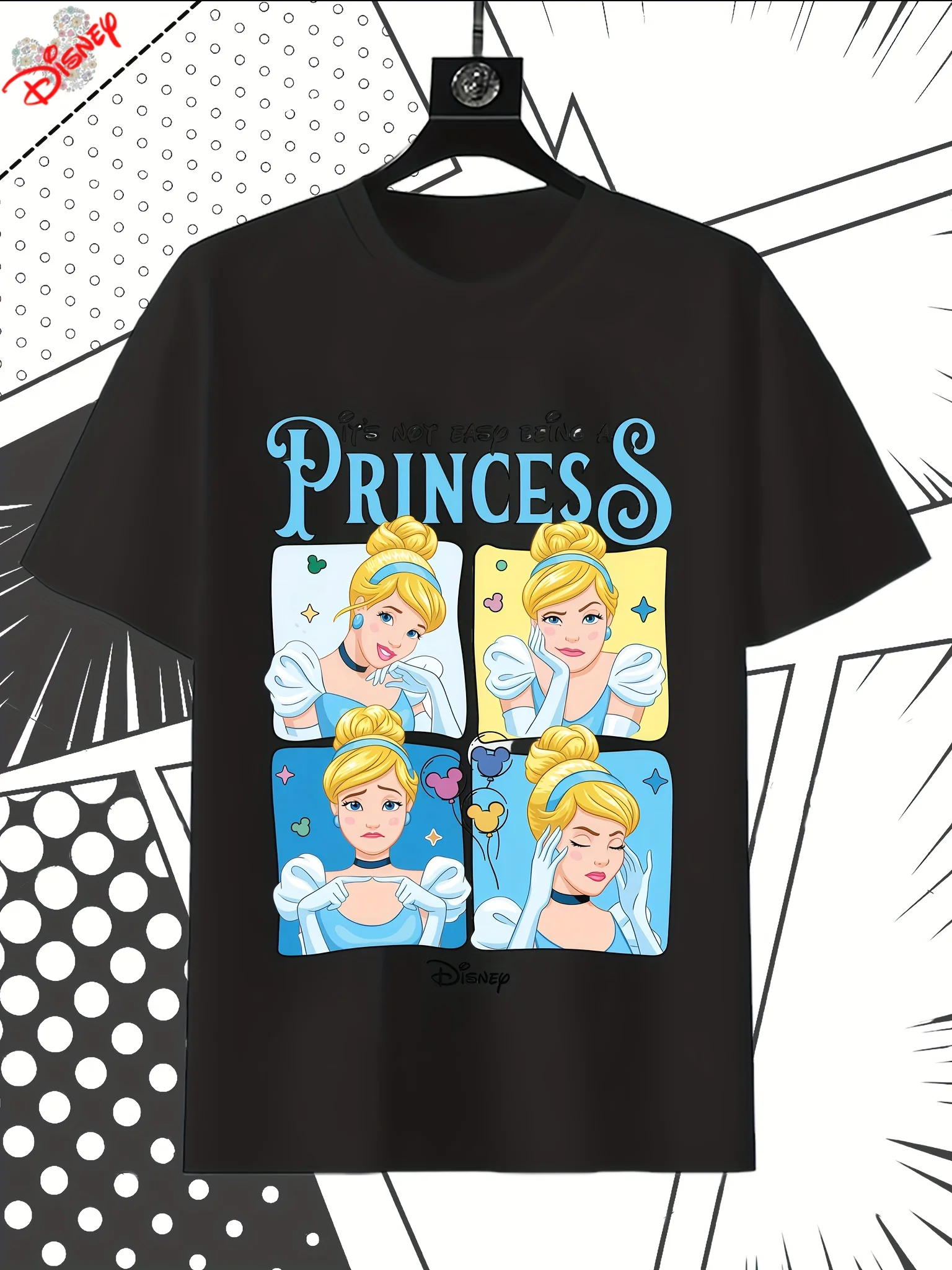 

Футболка с мультяшным рисунком Золушки Диснея — свободная футболка с короткими рукавами и круглым вырезом со слоганами и эмоциями Золушки