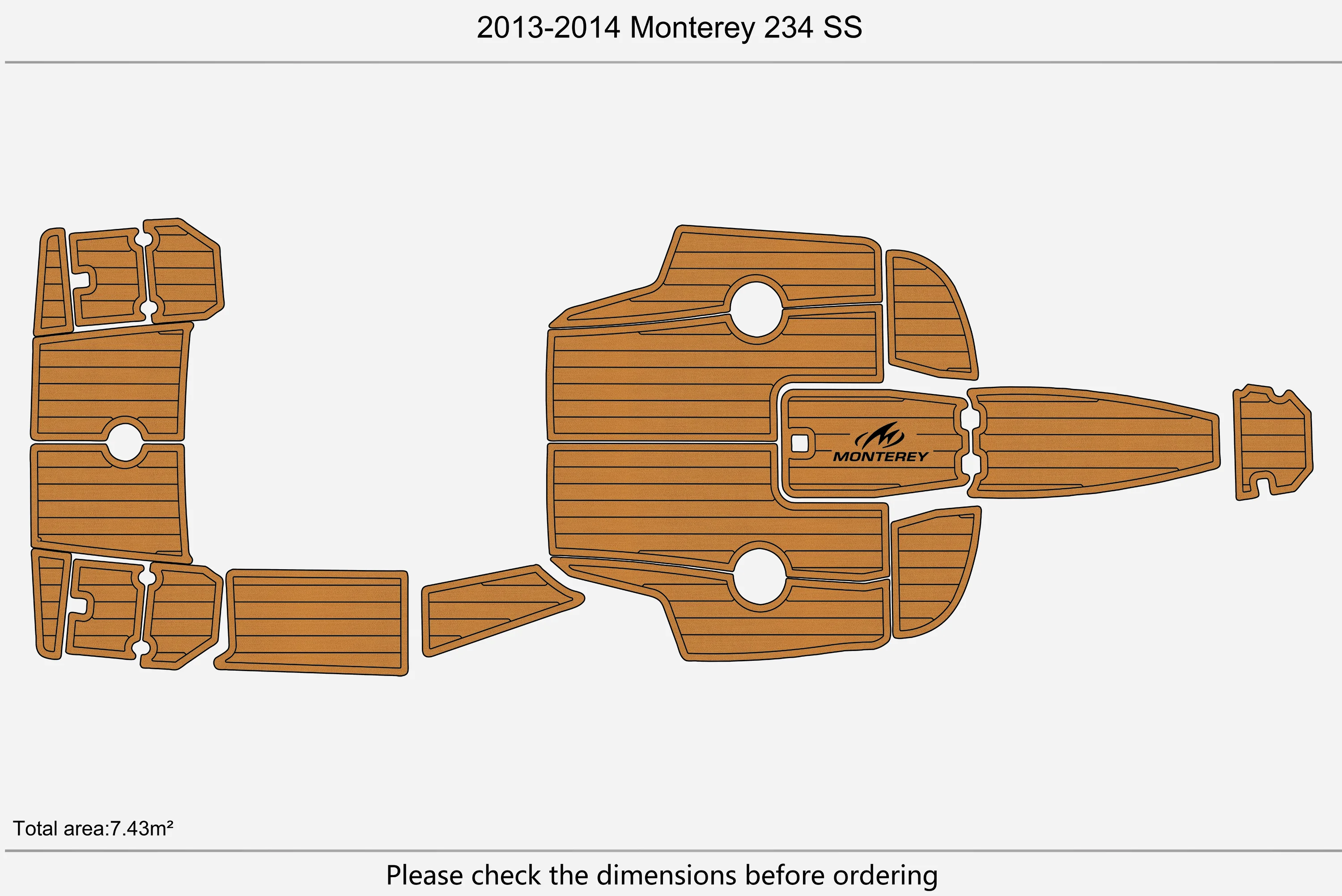 Non-Slip EVA Faux Teak Marine Mat Self-Adhesive 6mm Yacht Cockpit Pad for 2013-2014 Monterey 234 SS Boat Decking Easy Install