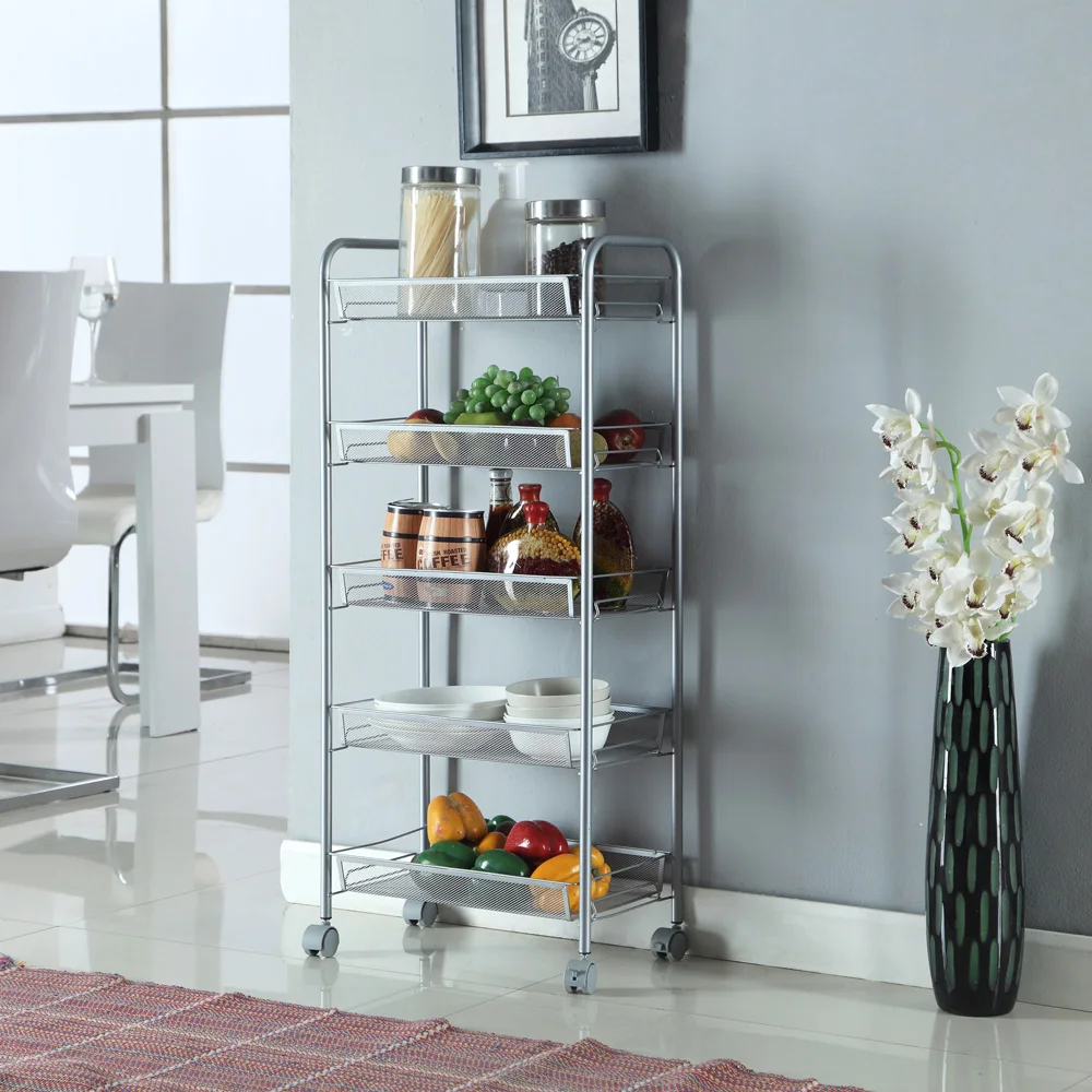 Kitchen Shelves Household Floor Multi-layer Fruit And Vegetable Baskets Movable Spices Sundries Storage Trolley Kitchen Storage